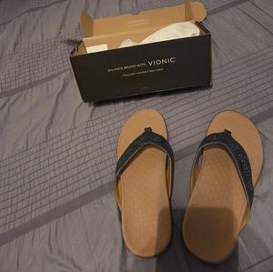 Navy Vionic Tide Shone Perforated Leather Thong Sandals